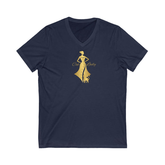 Golden Cat Lady Jersey Short Sleeve V - Neck Tee - V - neck - Epileptic Al’s Shop