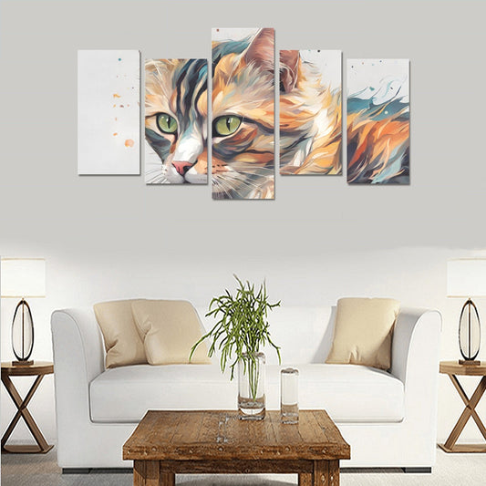 Green Eyed Kitty Canvas Wall Art Prints (No Frame) 5 - Pieces/Set E - Home Decor - Epileptic Al’s Shop