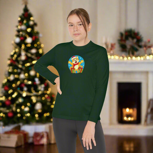 Happy Christmas Cat Youth Long Sleeve Competitor Tee - Kids clothes - Epileptic Al’s Shop