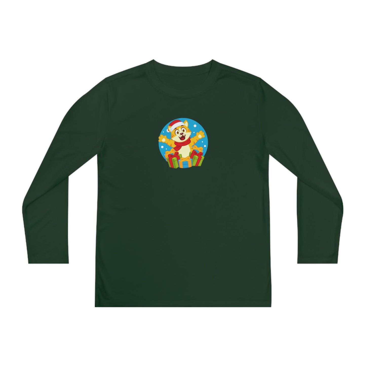 Happy Christmas Cat Youth Long Sleeve Competitor Tee - Kids clothes - Epileptic Al’s Shop