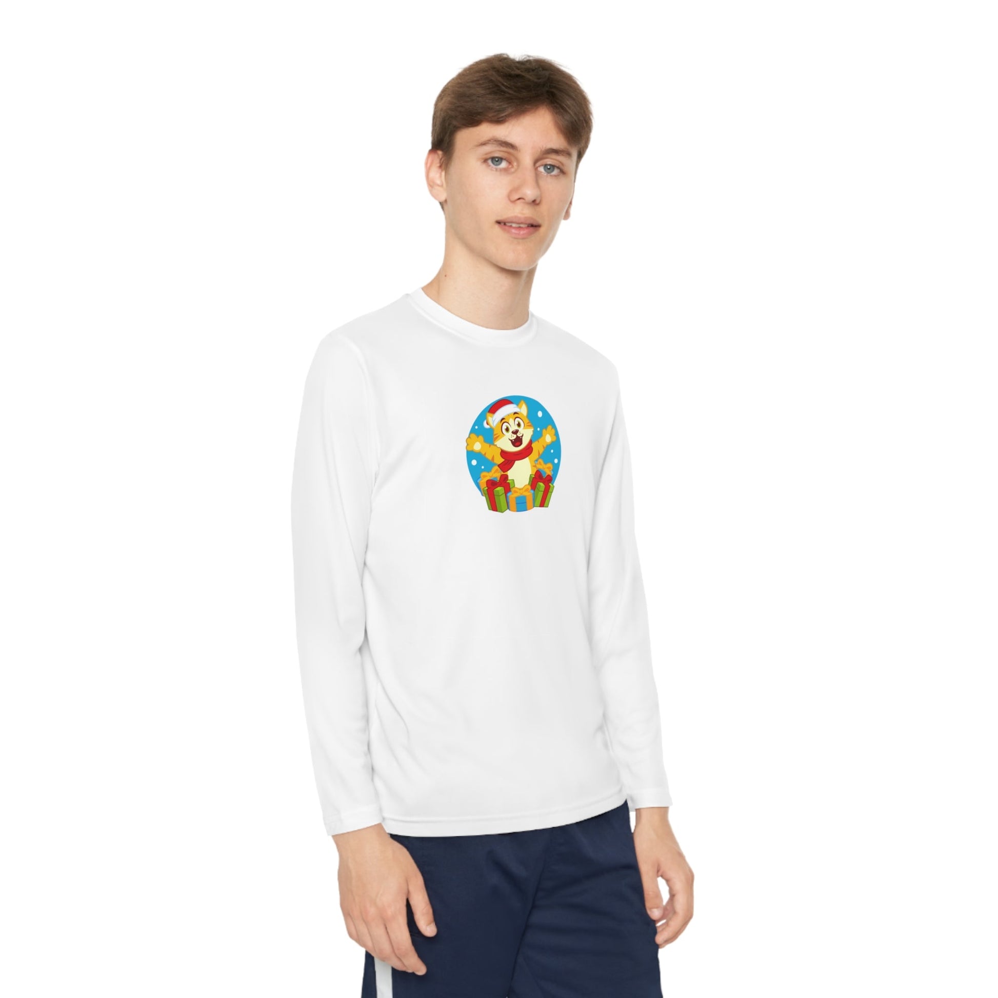 Happy Christmas Cat Youth Long Sleeve Competitor Tee - Kids clothes - Epileptic Al’s Shop