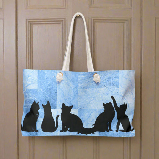 Kitties on Blue Block Weekender Bag - Bags - Epileptic Al’s Shop