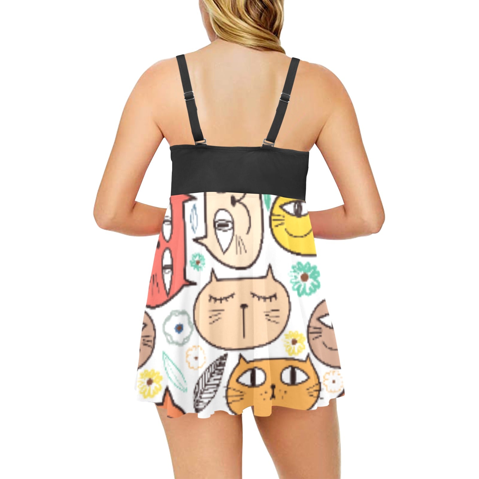 Kitty Faces Chest Pleat Swim Dress (S31) - Swimwear - Epileptic Al’s Shop