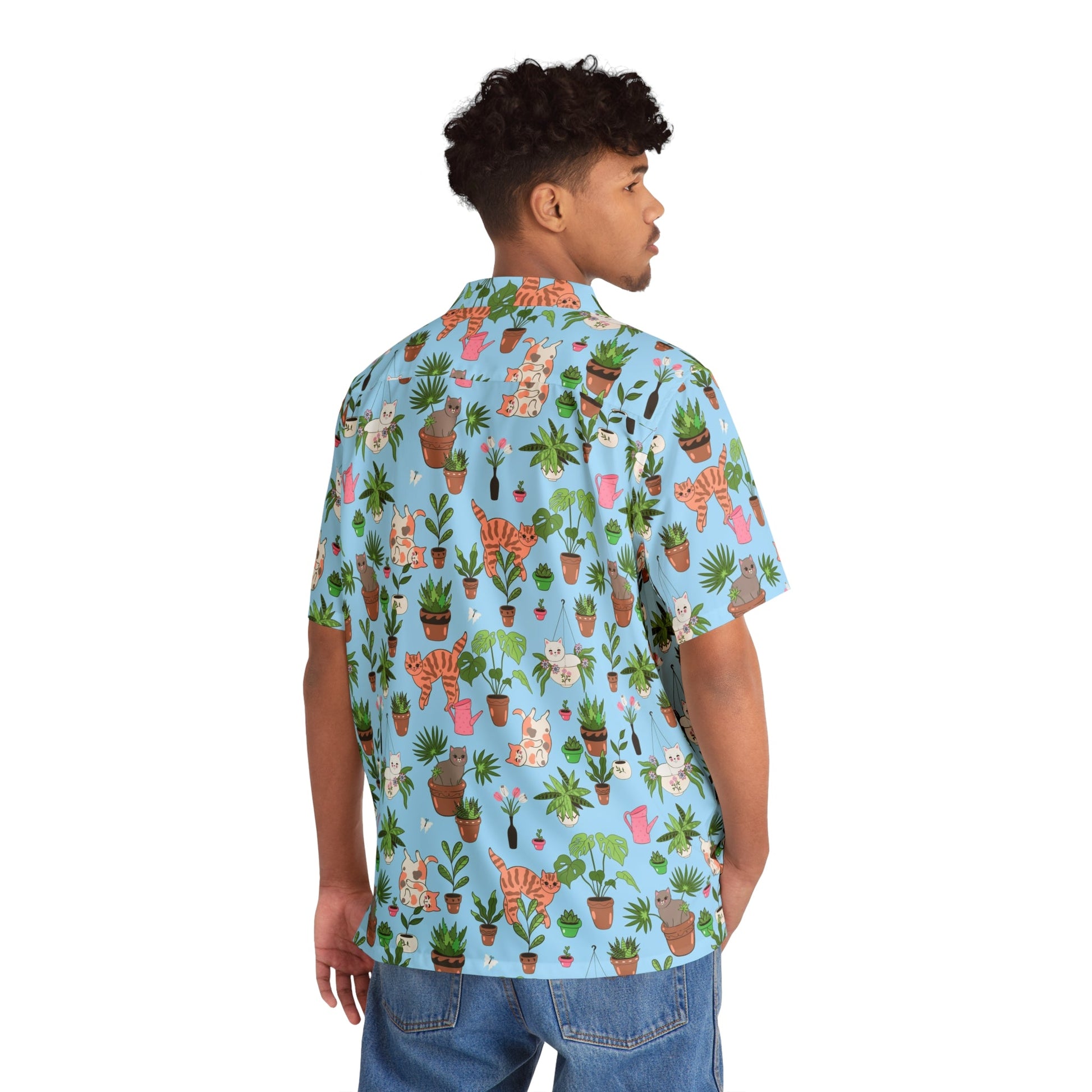 Kitty in the Palms Men's Hawaiian Shirt - All Over Prints - Epileptic Al’s Shop