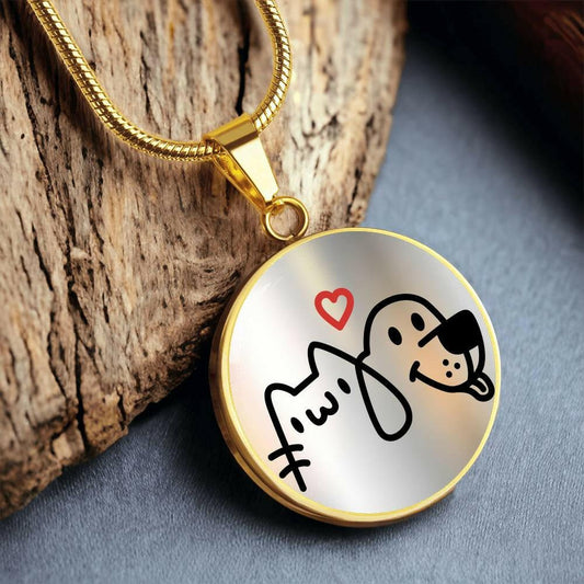 Kitty Pup Love Round Pendant Necklace - Jewelry - Epileptic Al’s Shop