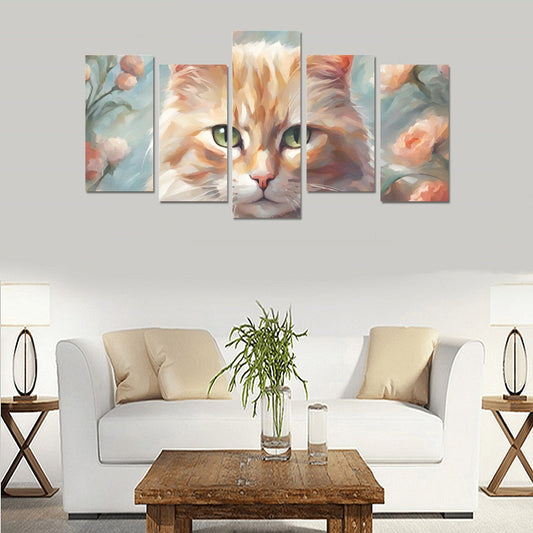 Kitty with Flowers Canvas Wall Art Prints (No Frame) 5 - Pieces/Set E - Home Decor - Epileptic Al’s Shop