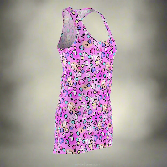 Leopard Heart Print Women's Cut & Sew Racerback Dress - All Over Prints - Epileptic Al’s Shop