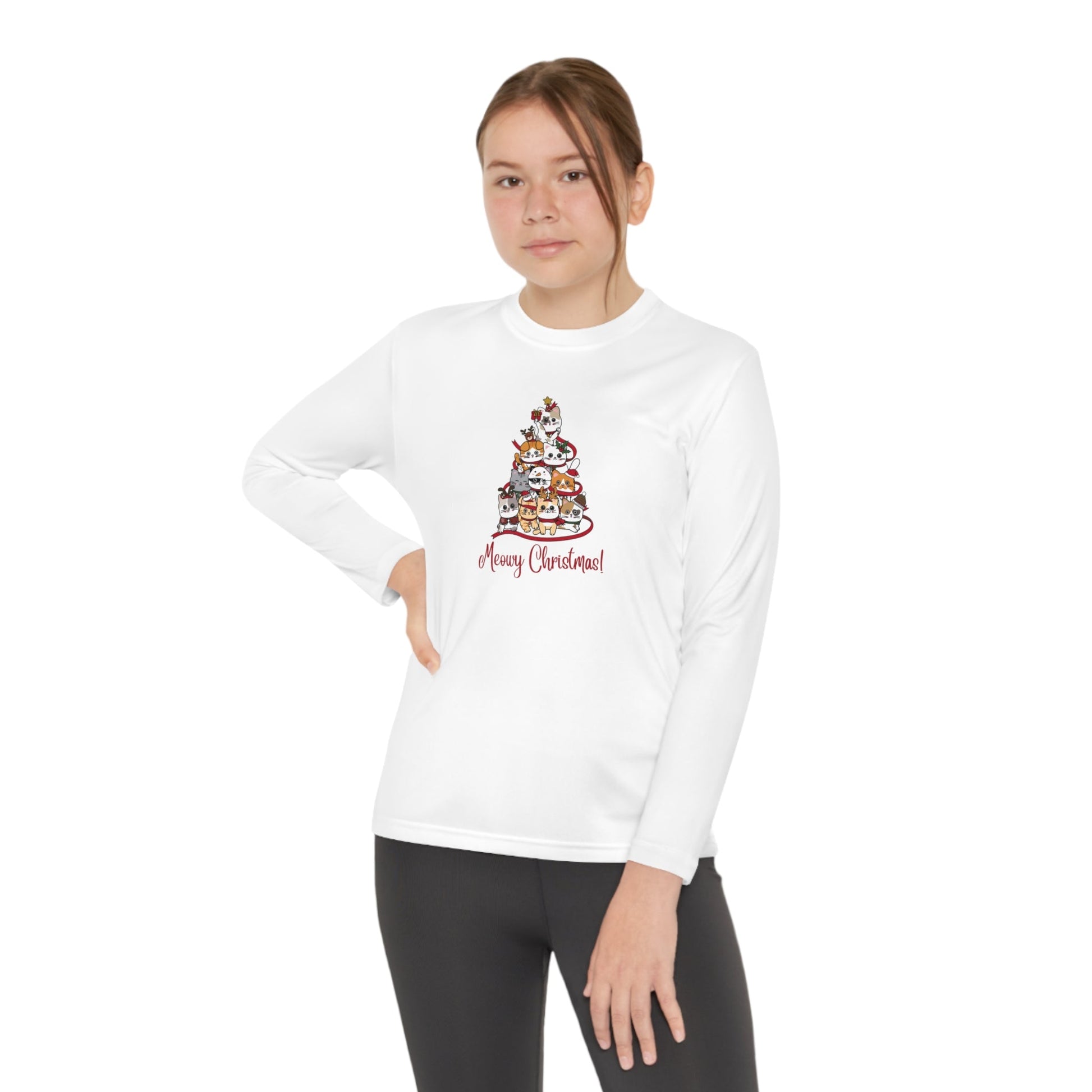 Meowy Christmas Youth Long Sleeve Competitor Tee - Kids clothes - Epileptic Al’s Shop