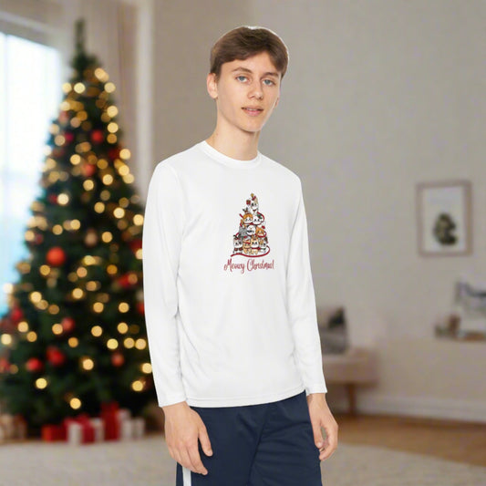 Meowy Christmas Youth Long Sleeve Competitor Tee - Kids clothes - Epileptic Al’s Shop