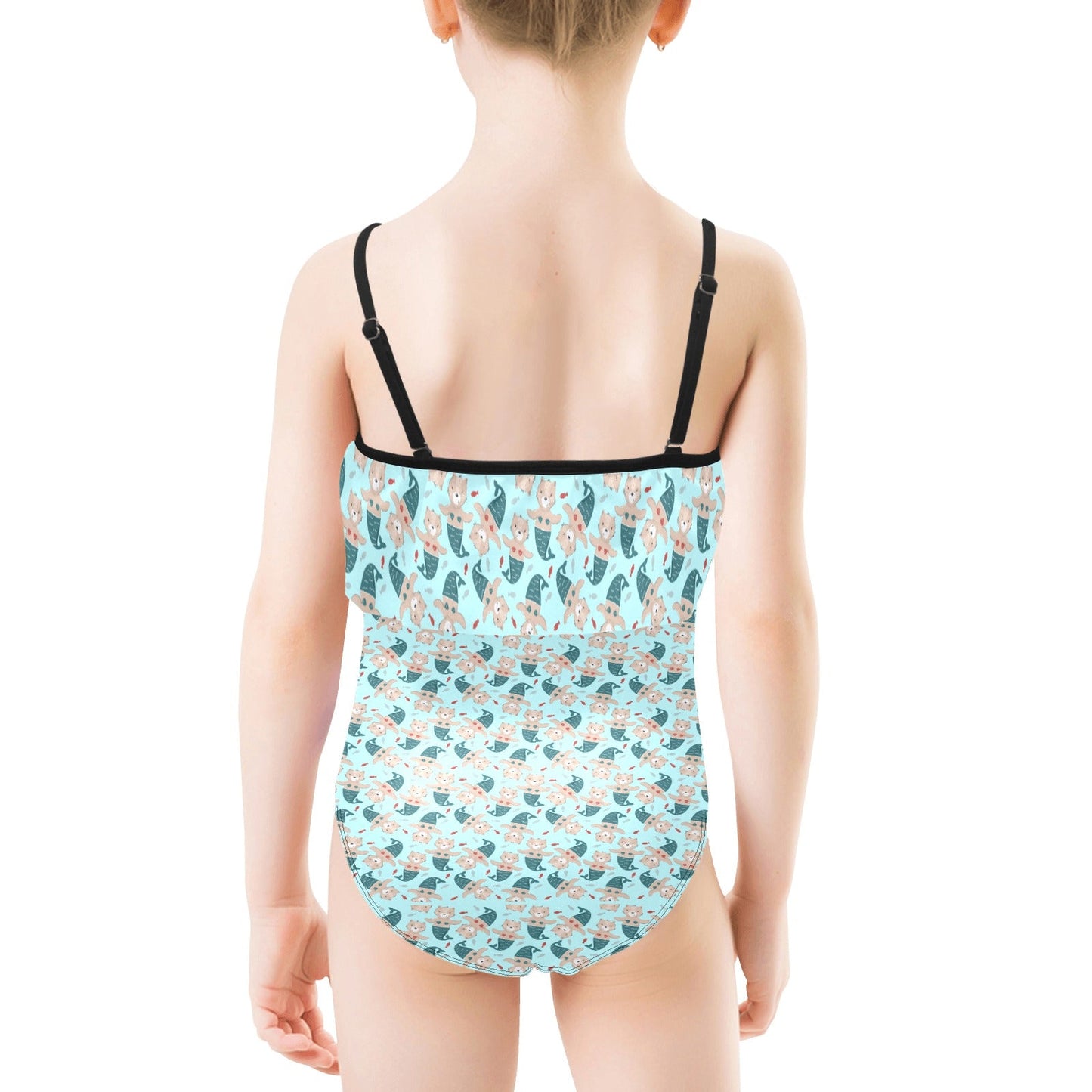 Mermaid Kitties Kids' Spaghetti Strap Ruffle Swimsuit (S26) - Swimwear - Epileptic Al’s Shop