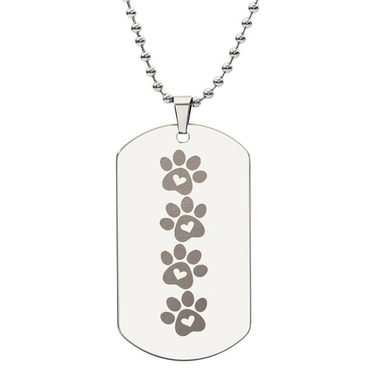 Paw Prints Engraved Dog Tag Necklace - Jewelry - Epileptic Al’s Shop