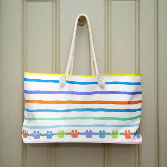 Paw Prints on Stripes Weekender Bag - Bags - Epileptic Al’s Shop