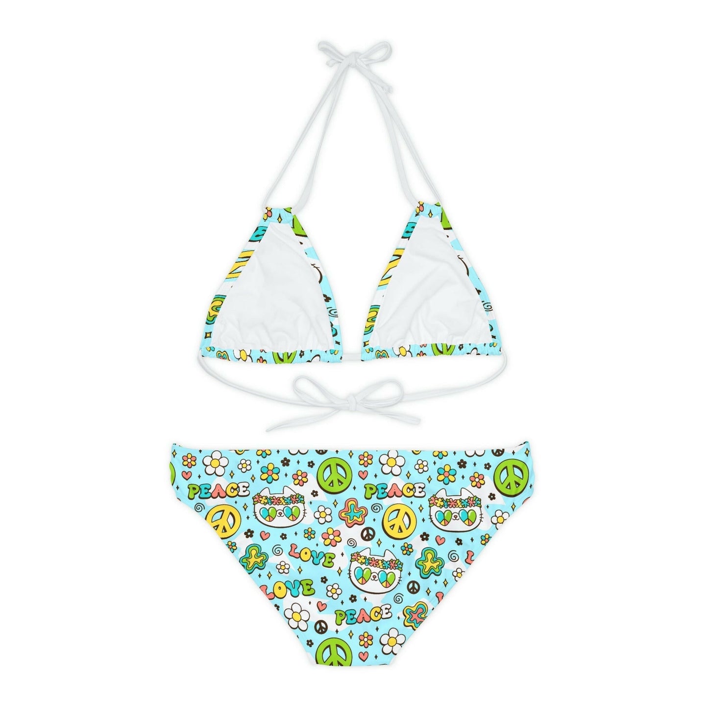 Peace & Love Kitty Strappy Bikini Set - All Over Prints - Epileptic Al’s Shop