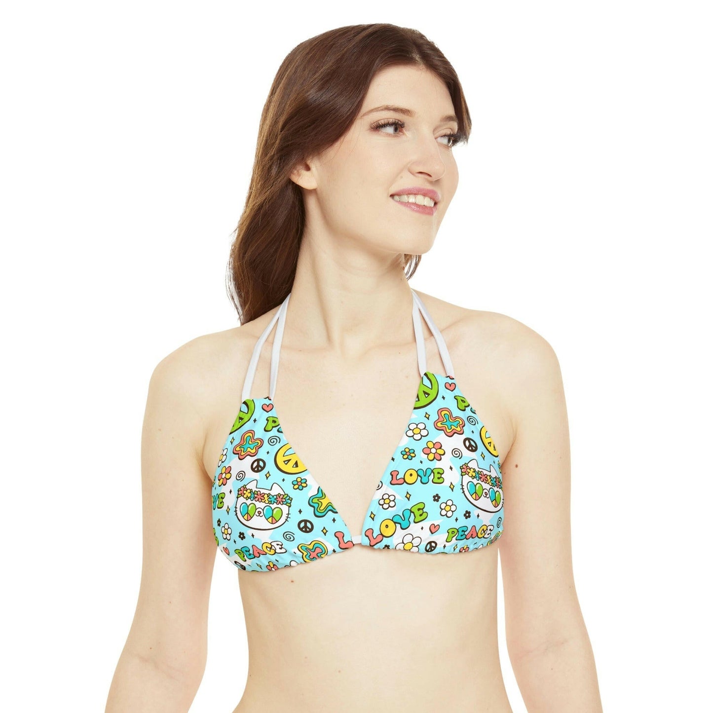 Peace & Love Kitty Strappy Bikini Set - All Over Prints - Epileptic Al’s Shop