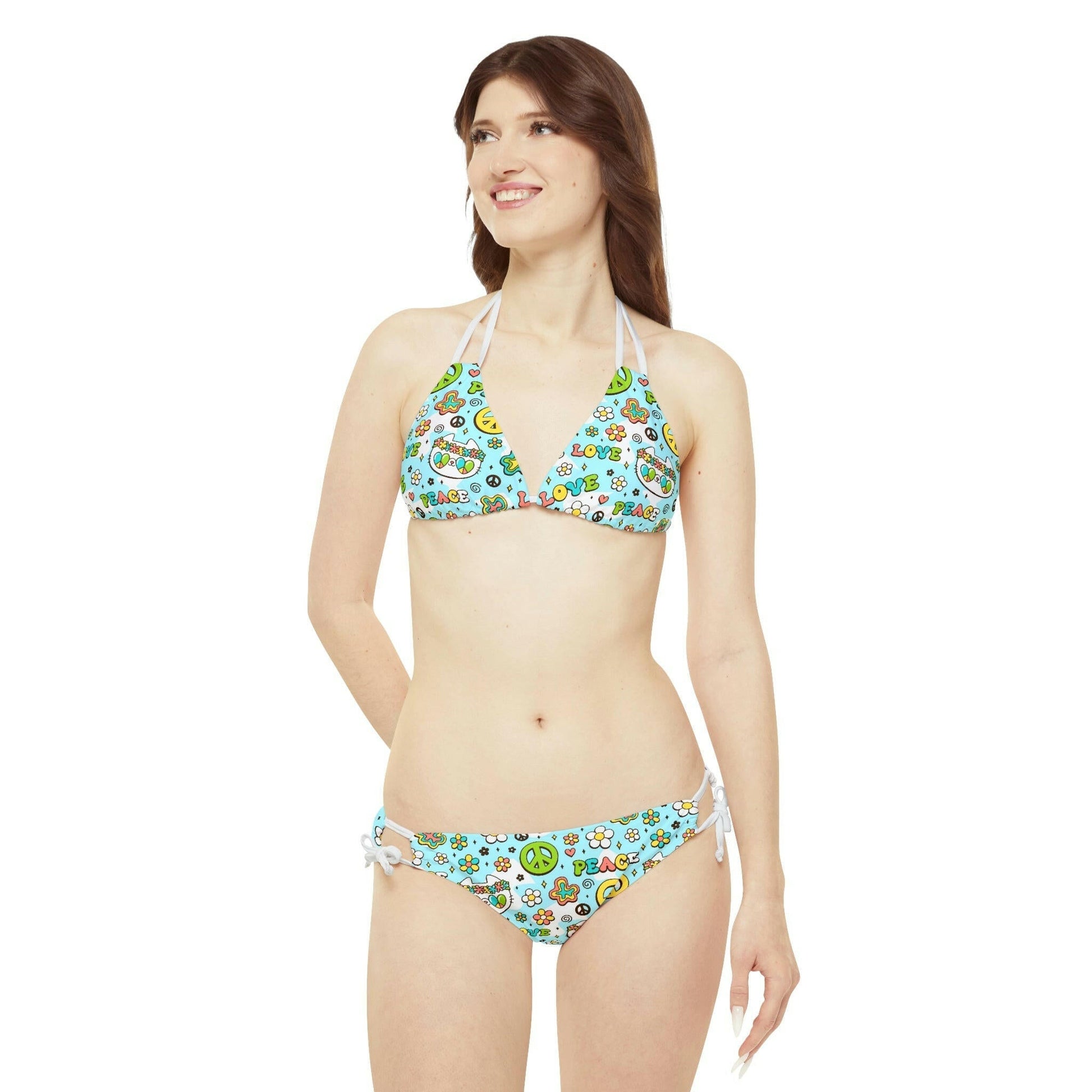 Peace & Love Kitty Strappy Bikini Set - All Over Prints - Epileptic Al’s Shop