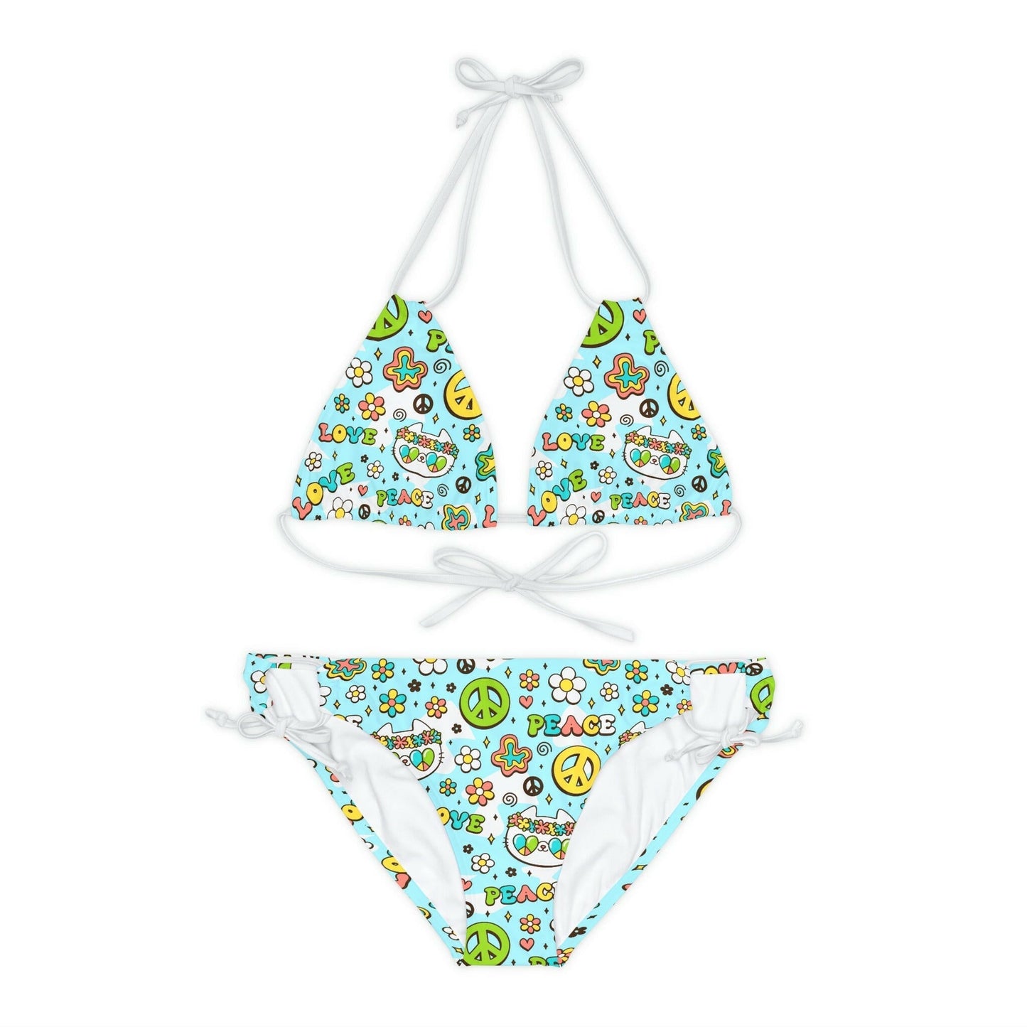 Peace & Love Kitty Strappy Bikini Set - All Over Prints - Epileptic Al’s Shop