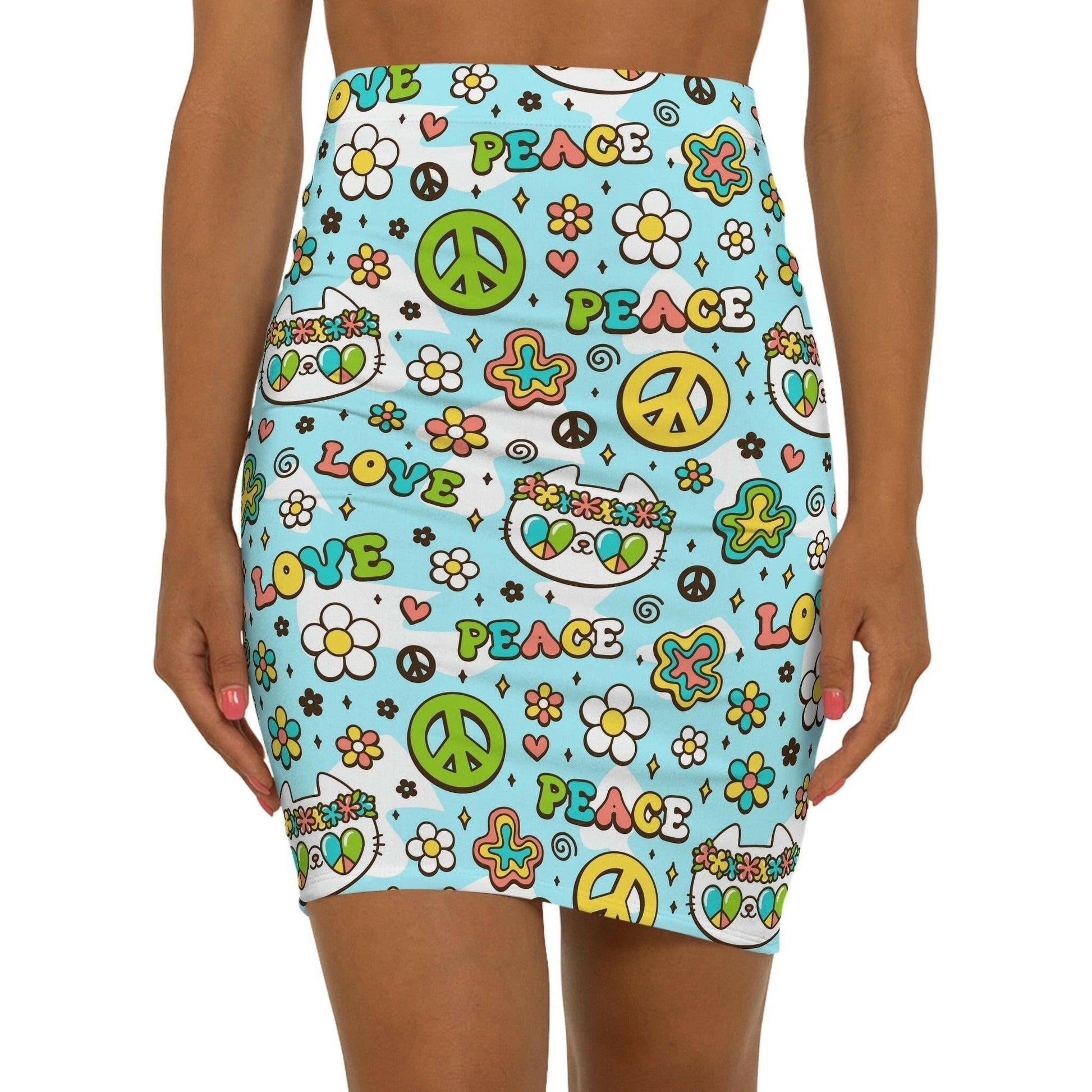 Peace & Love Kitty Women's Mini Skirt - All Over Prints - Epileptic Al’s Shop