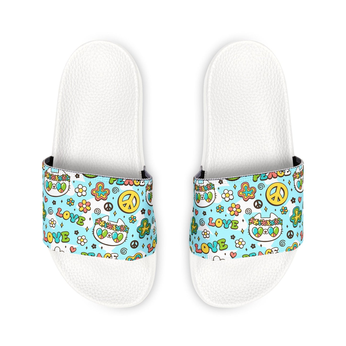 Peace & Love Kitty Youth Removable - Strap Sandals - Shoes - Epileptic Al’s Shop