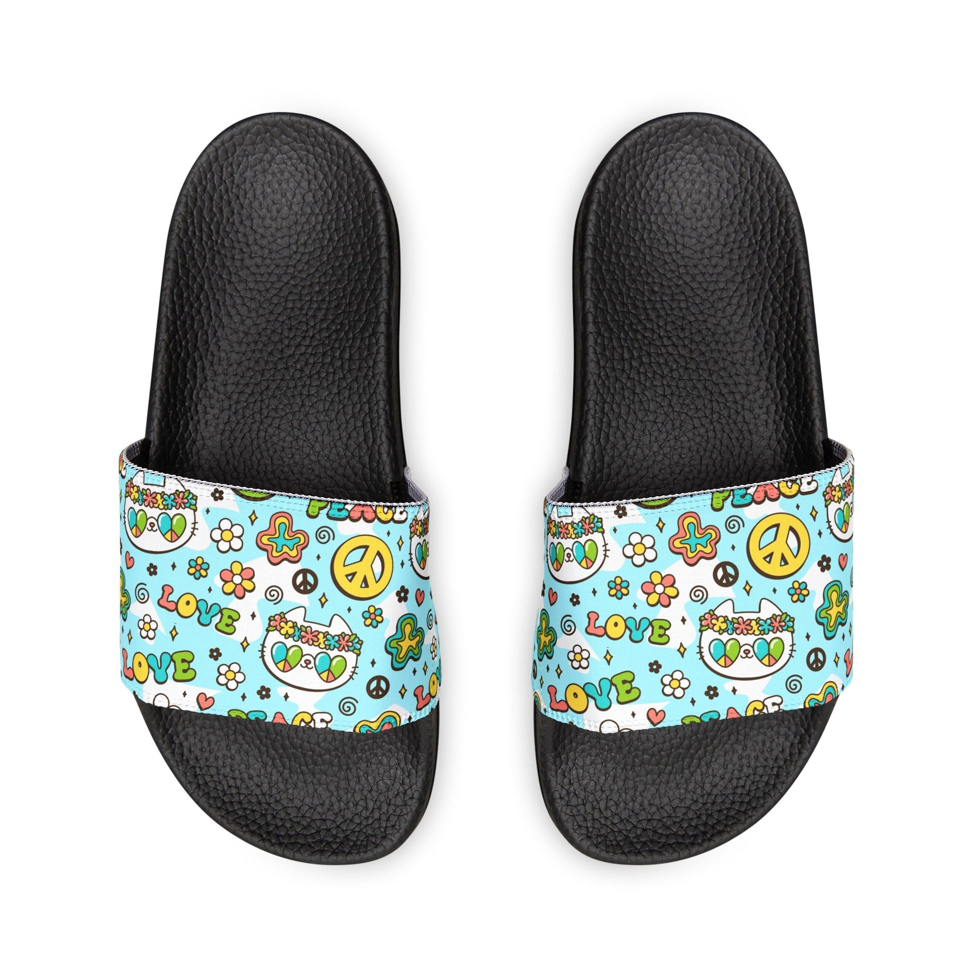 Peace & Love Kitty Youth Removable - Strap Sandals - Shoes - Epileptic Al’s Shop