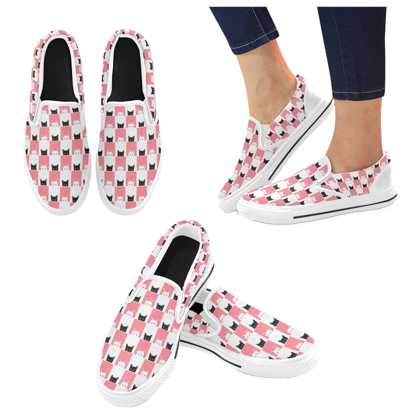 Peeky Kitties Slip - on Canvas Kid's Shoes (Big Kid) (Model 019) - Shoes - Epileptic Al’s Shop