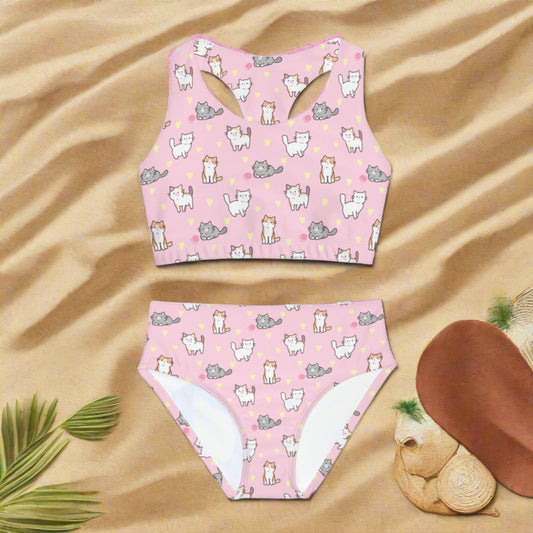 Pink Kittens Girls Two Piece Swimsuit - All Over Prints - Epileptic Al’s Shop