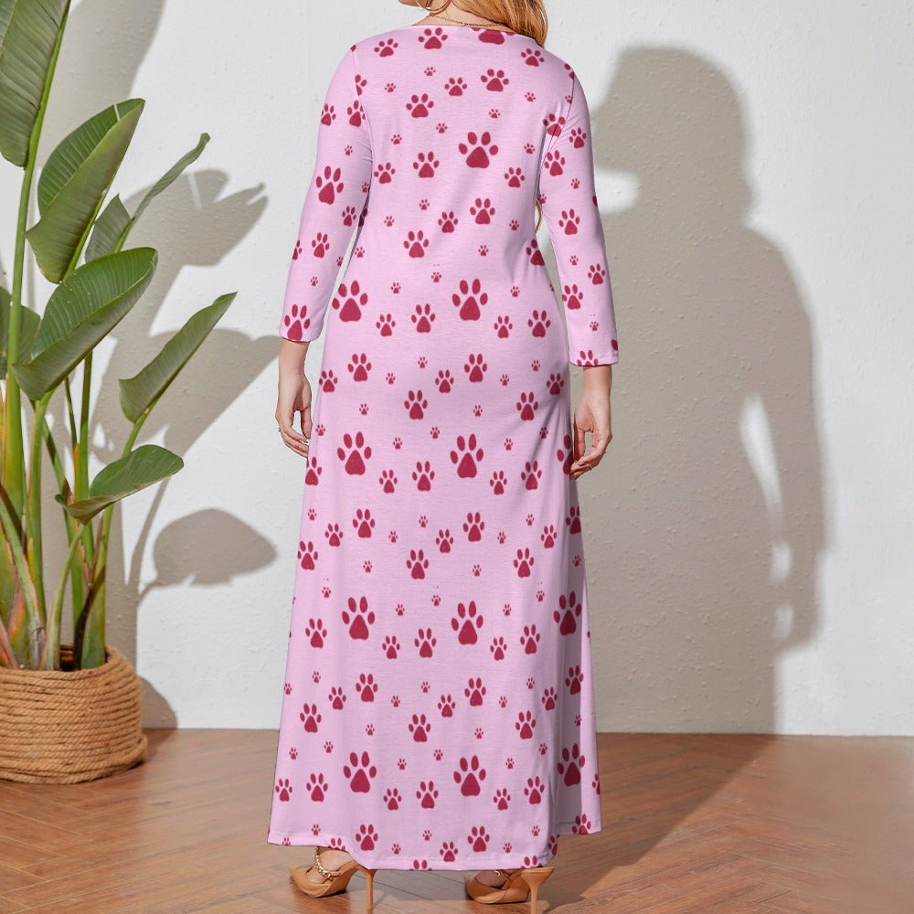 Pink Paws Plus Size Loose Crew Neck Long Sleeve Dress - Dresses - Epileptic Al’s Shop