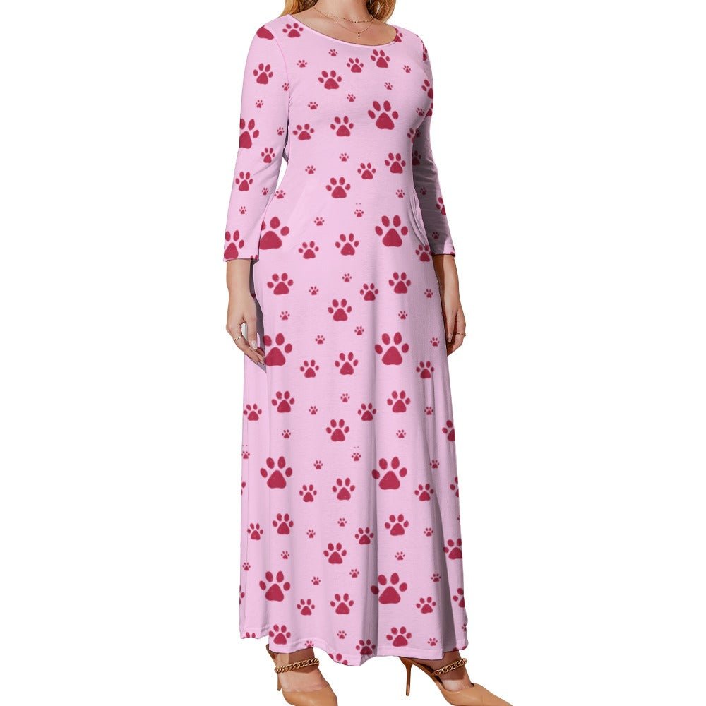 Pink Paws Plus Size Loose Crew Neck Long Sleeve Dress - Dresses - Epileptic Al’s Shop