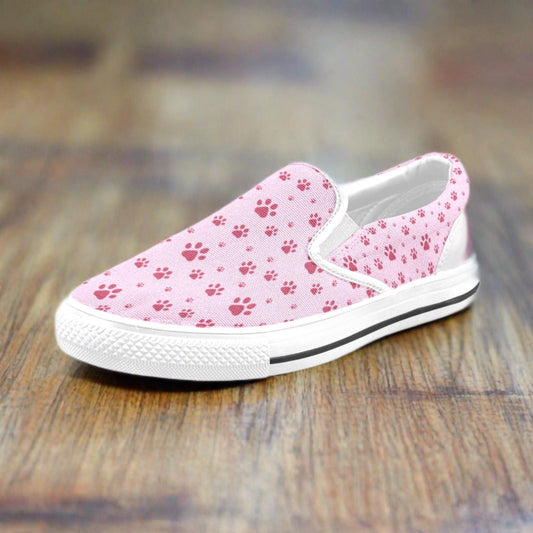 Pink Paws Slip - on Canvas Kid's Shoes (Big Kid) (Model 019) - Shoes - Epileptic Al’s Shop