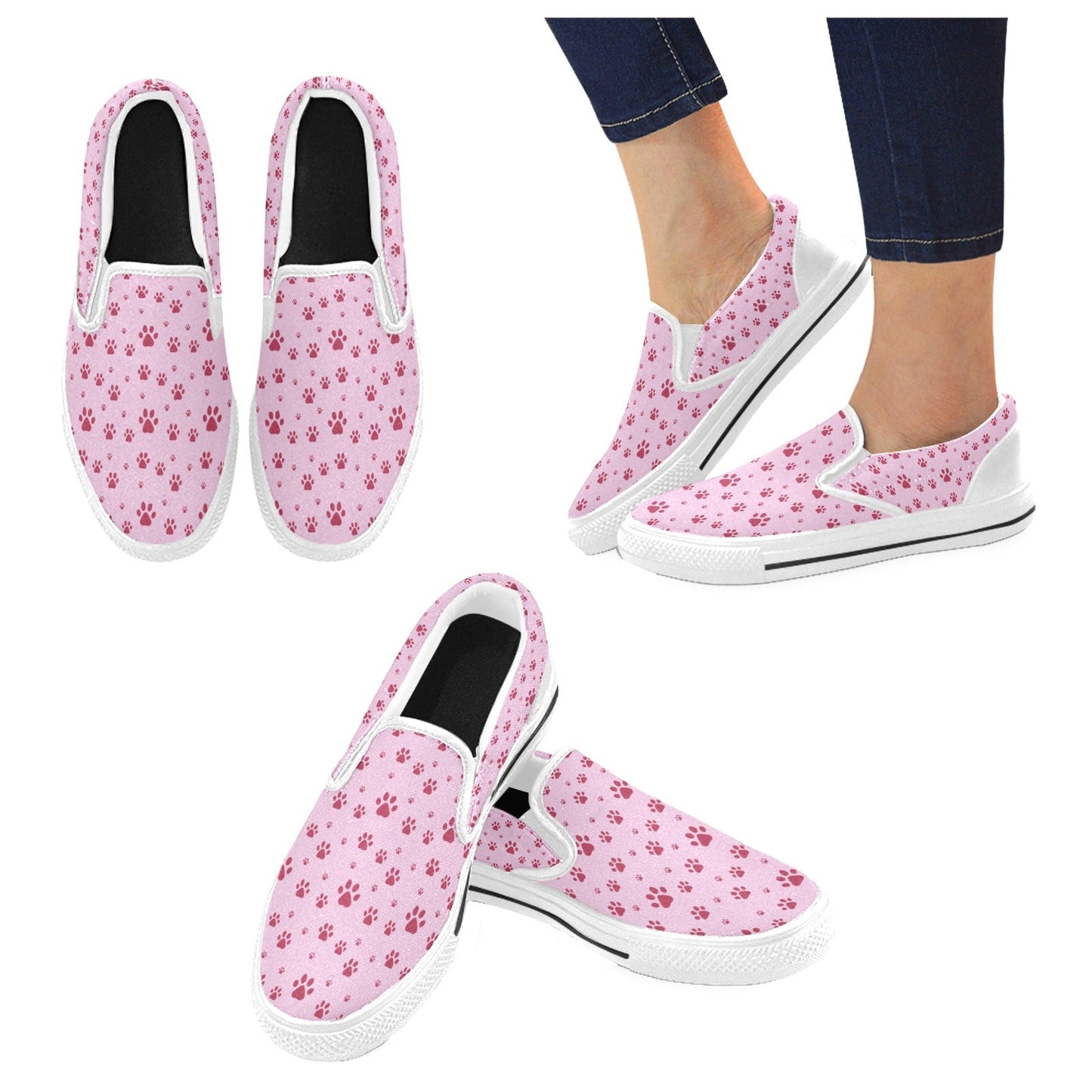 Pink Paws Slip - on Canvas Kid's Shoes (Big Kid) (Model 019) - Shoes - Epileptic Al’s Shop