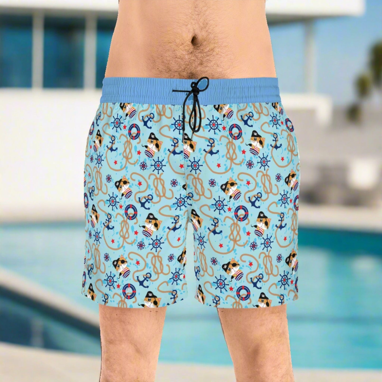 Pirate Cat Men's Mid - Length Swim Shorts - All Over Prints - Epileptic Al’s Shop