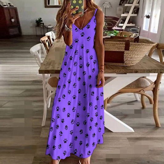 Purple Kitty Paws Sling Ankle Long Dress - Dresses - Epileptic Al’s Shop