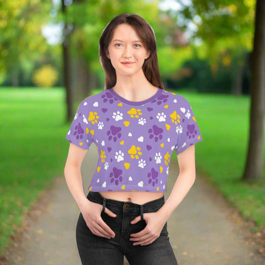 Purple Paws Crop Tee - All Over Prints - Epileptic Al’s Shop