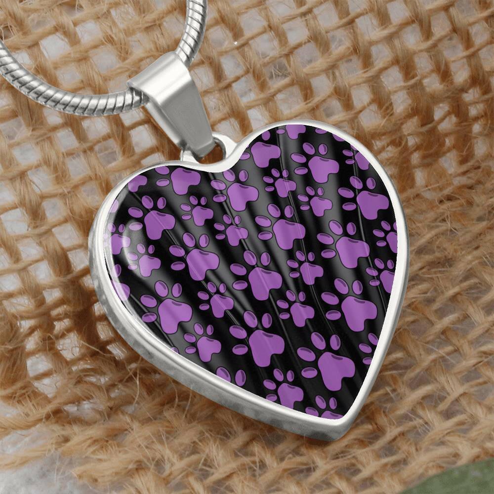 Purple Paws Heart Pendant Necklace - Jewelry - Epileptic Al’s Shop