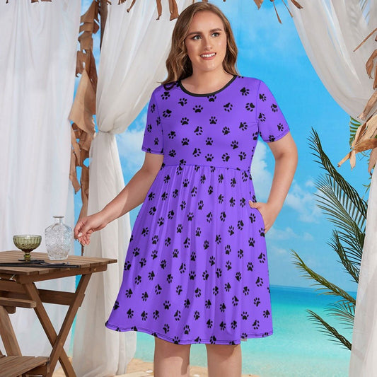 Purple Paws Ladies Geometric Figure Plus Size Dress - Dresses - Epileptic Al’s Shop