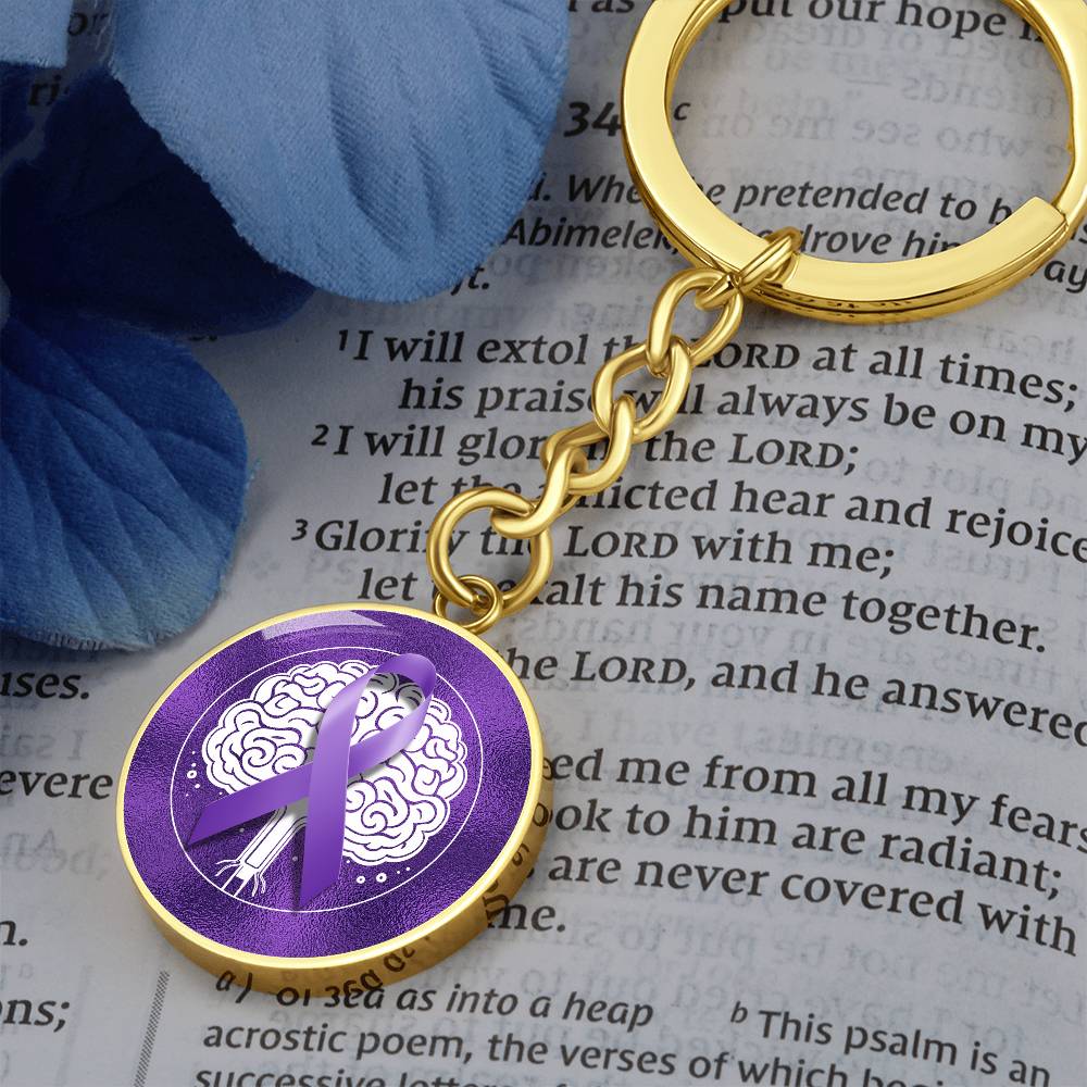 Purple Ribbon Brain Keychain - Jewelry - Epileptic Al’s Shop