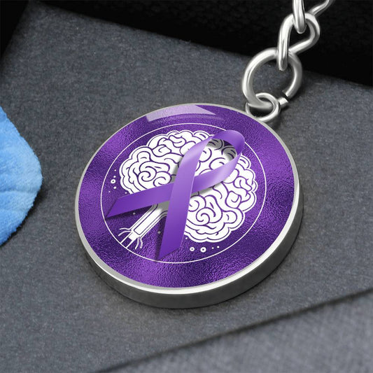 Purple Ribbon Brain Keychain - Jewelry - Epileptic Al’s Shop