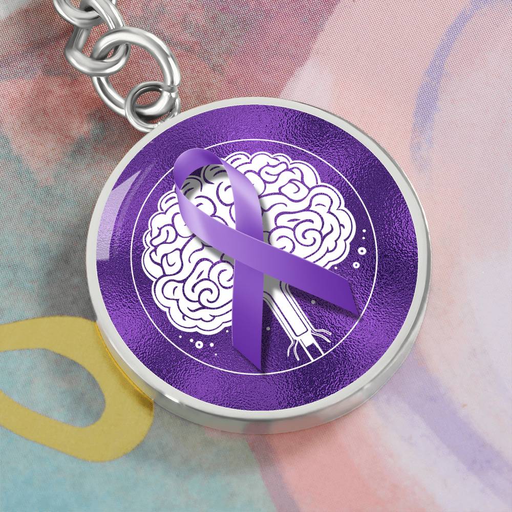 Purple Ribbon Brain Keychain - Jewelry - Epileptic Al’s Shop