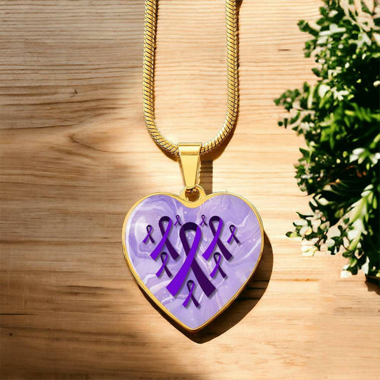 Purple Ribbon Heart Necklace - Jewelry - Epileptic Al’s Shop