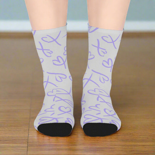 Purple Ribbon Mid - length Socks - All Over Prints - Epileptic Al’s Shop