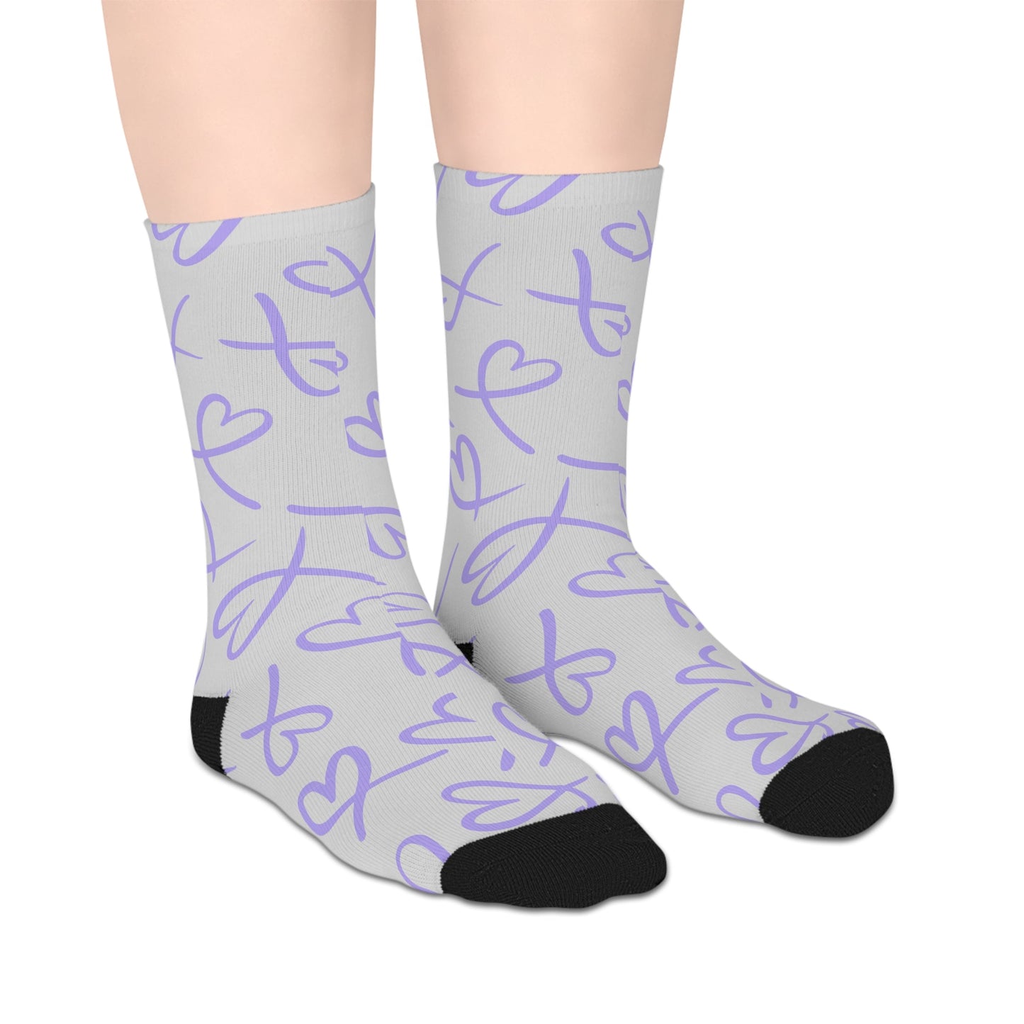 Purple Ribbon Mid - length Socks - All Over Prints - Epileptic Al’s Shop