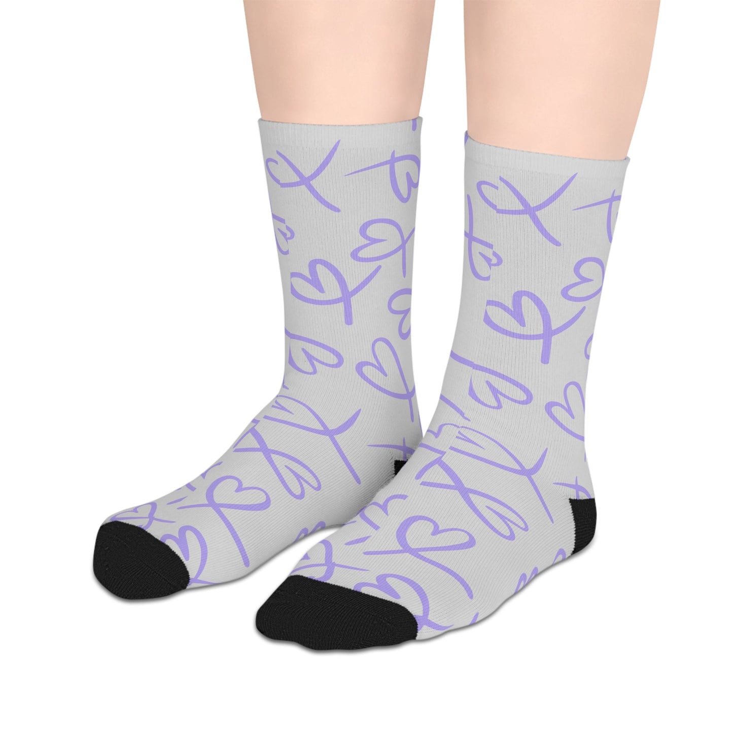 Purple Ribbon Mid - length Socks - All Over Prints - Epileptic Al’s Shop