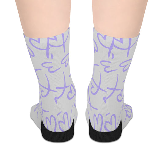 Purple Ribbon Mid - length Socks - All Over Prints - Epileptic Al’s Shop