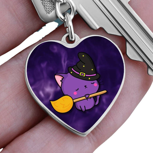 Purple Witchy Kitty Keychain - Jewelry - Epileptic Al’s Shop