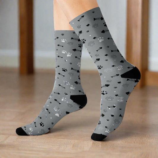 Quirky Gray Feline Socks - All Over Prints - Epileptic Al’s Shop