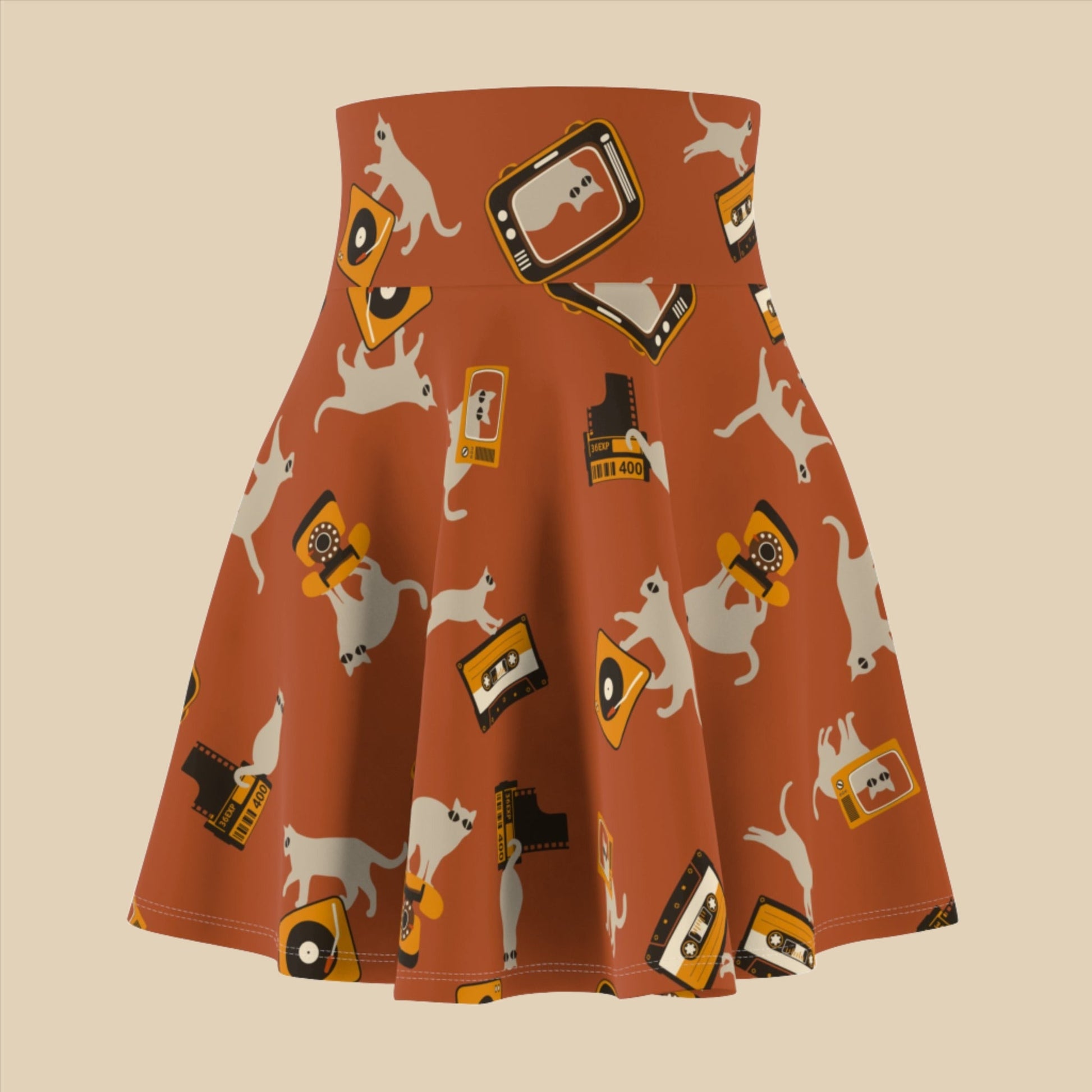 Retro Cat Tech Women's Skater Skirt - All Over Prints - Epileptic Al’s Shop