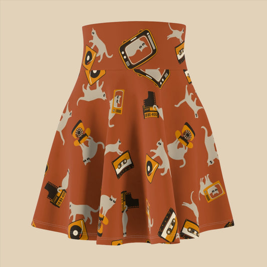 Retro Cat Tech Women's Skater Skirt - All Over Prints - Epileptic Al’s Shop