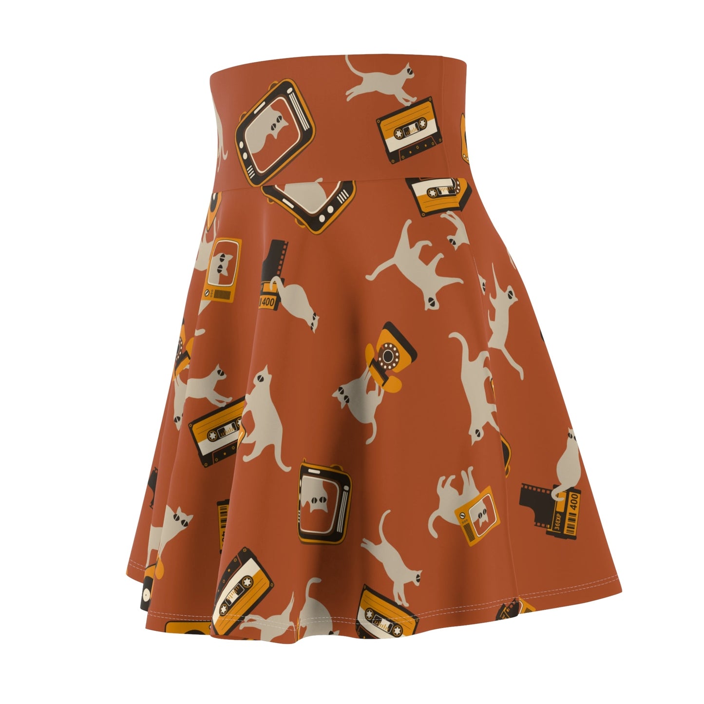 Retro Cat Tech Women's Skater Skirt - All Over Prints - Epileptic Al’s Shop