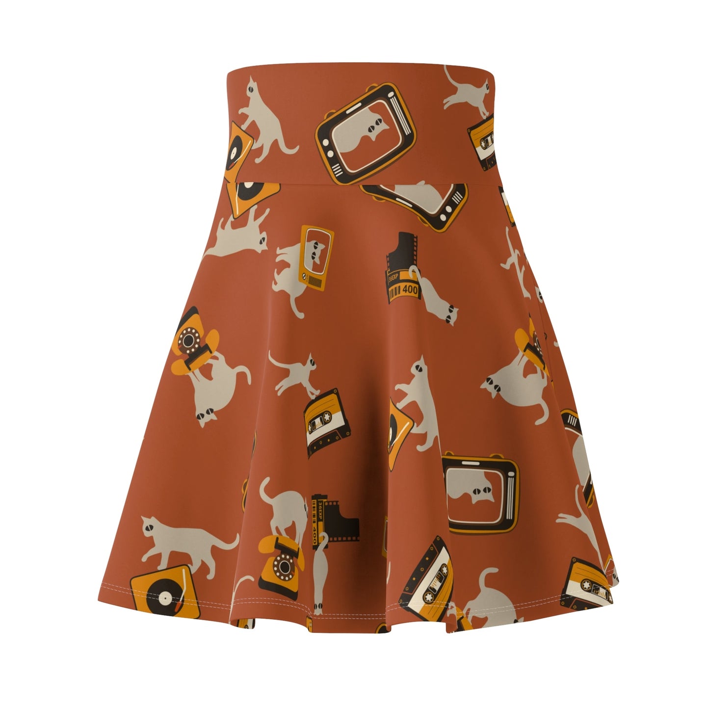 Retro Cat Tech Women's Skater Skirt - All Over Prints - Epileptic Al’s Shop