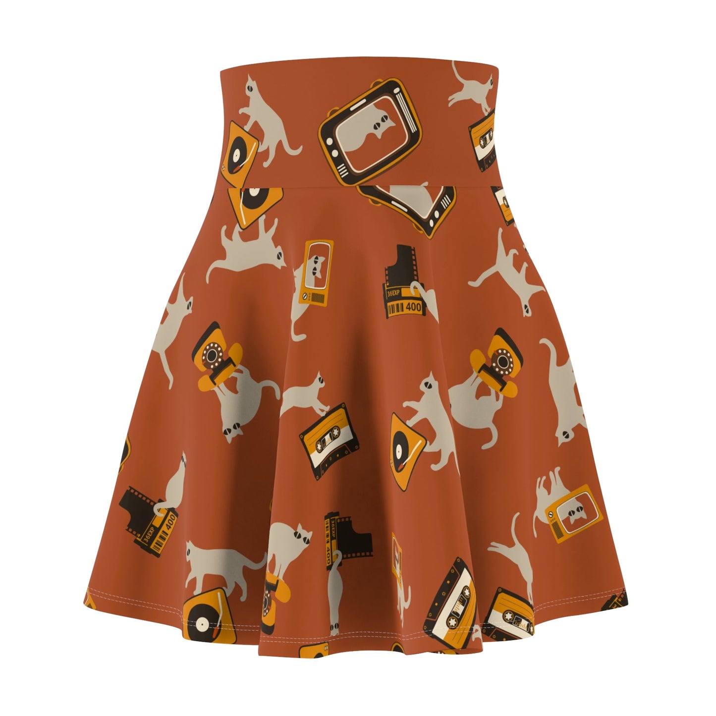 Retro Cat Tech Women's Skater Skirt - All Over Prints - Epileptic Al’s Shop