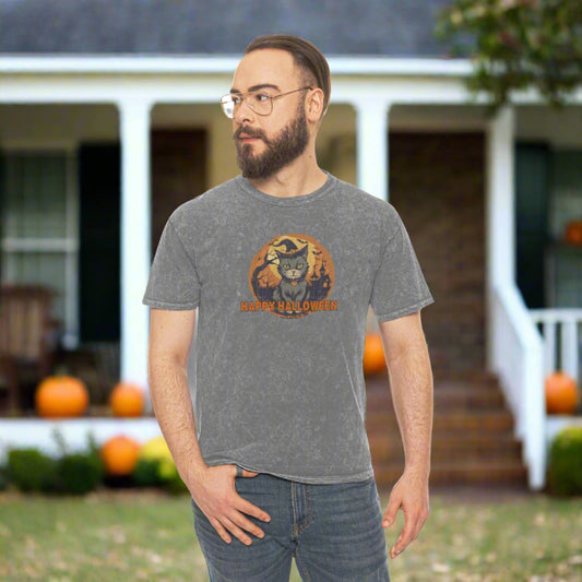 Retro Happy Halloween Unisex Mineral Wash T - Shirt - T - Shirt - Epileptic Al’s Shop